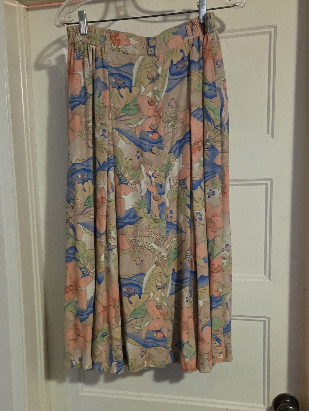 Floral Print Maxi Skirt in Beige, Peach and Blue